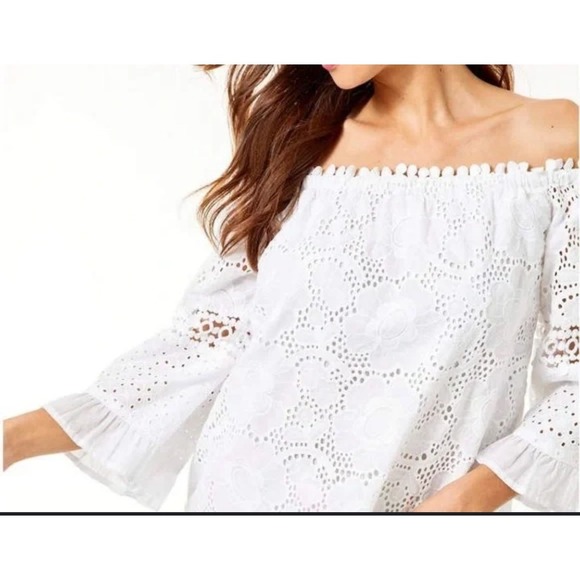 Lilly Pulitzer White Eyelet Lace Off The Shoulder Top Blouse Size S - Picture 1 of 5